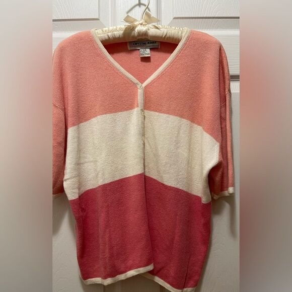 Vintage Womens Knitted Blouse Top Sweater Size L Crystal Kobe Colorblock - Picture 1 of 6